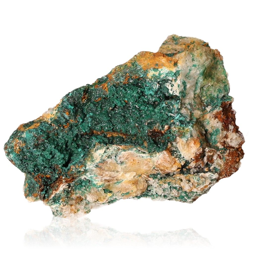 Raw malachite druze crystal with vibrant green hues, known for its soothing energy and promoting courage and optimism.