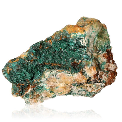 Raw malachite druze crystal with vibrant green hues, known for its soothing energy and promoting courage and optimism.