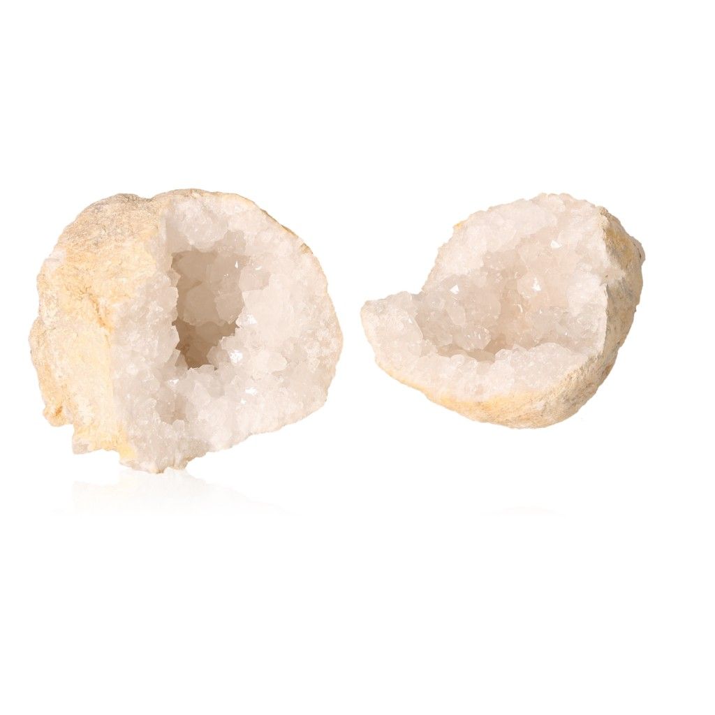 Milky quartz geode with sparkling white crystals, enhances tranquility and clarity, perfect for energy balance and focus.