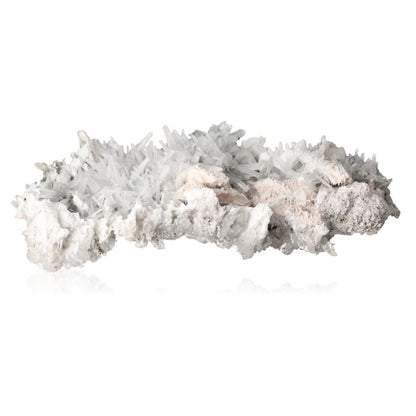 Mangano Calcite with Quartz crystal cluster showcasing variety, unique properties, and chakra alignment.