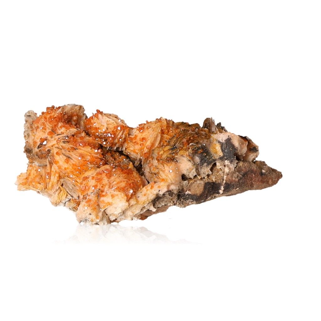 Vanadinite Baryte Druze with reddish-orange crystals and creamy hues, enhancing focus, stability, and personal transformation.