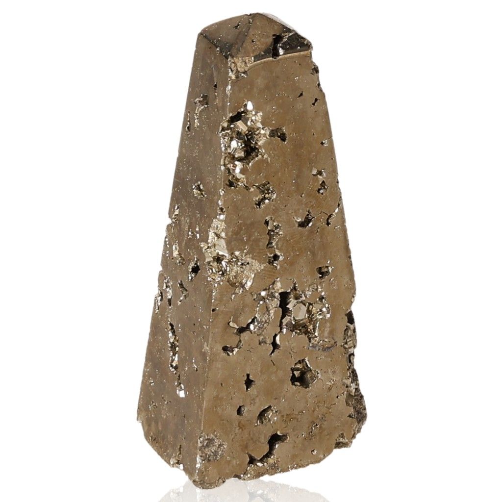 "Pyrite obelisk for mental and material independence, inspires courage and new ideas, stimulates action and goal achievement"