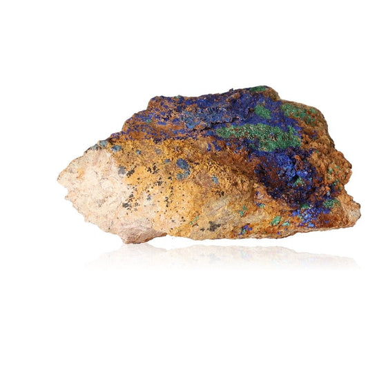 Azurite with Malachite druzes showcasing vibrant blue and green hues, enhances intuition and spiritual insight.