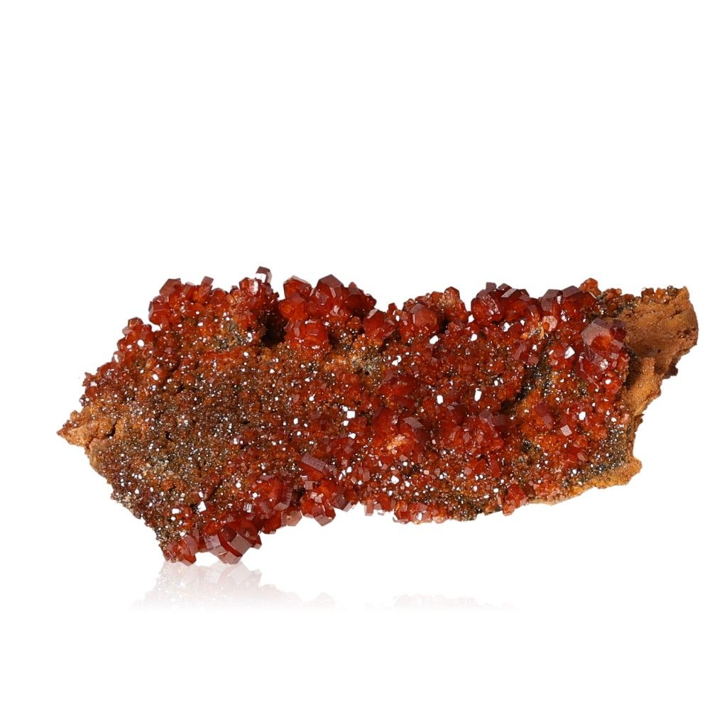 Vanadinite Druze with vibrant reddish-brown hexagonal crystals on a rocky surface, enhancing focus and personal transformation.