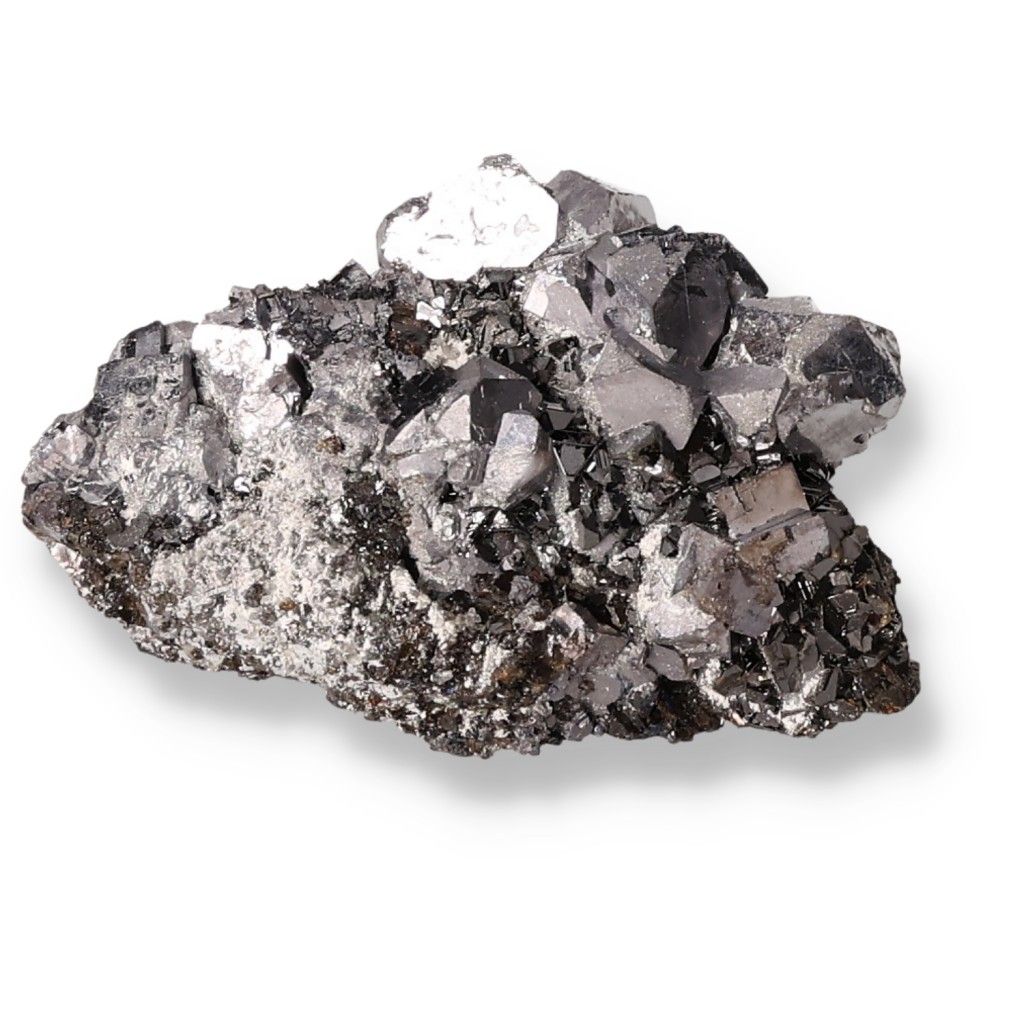 Galena mineral stone known for transformation, harmonizing soul and body, with protective grounding properties in spiritual practices.