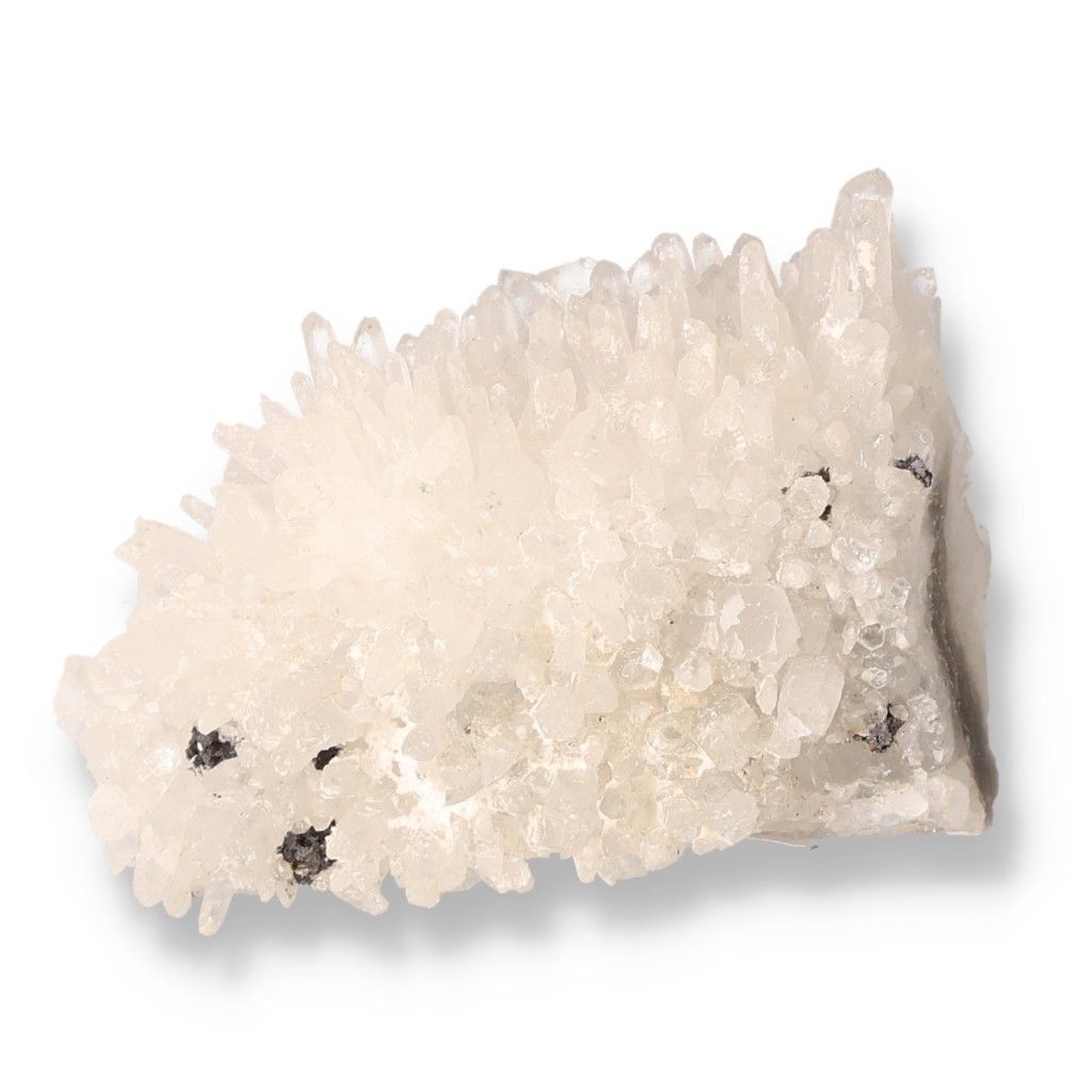 Clear quartz cluster with unique crystal formations for spiritual healing and chakra alignment.