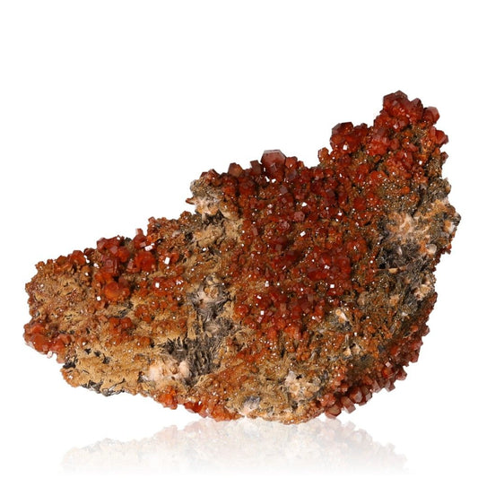 Vanadinite Druze with vibrant reddish-brown hexagonal crystals, enhancing focus and motivation with a visually captivating appearance.