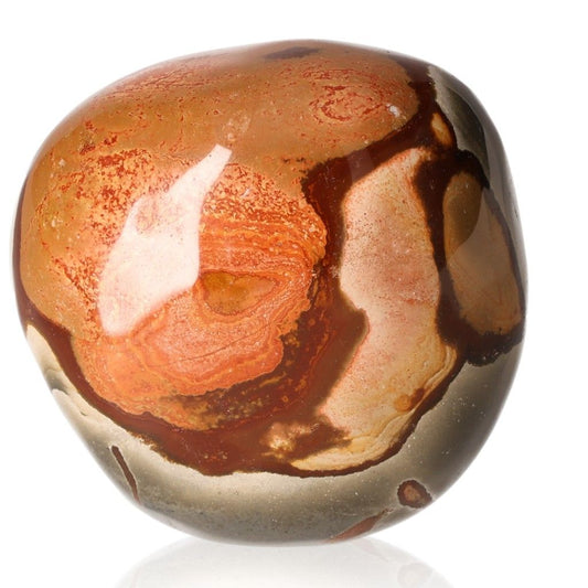 Polychrome Jasper Free Form stone with vibrant red, orange, and brown patterns, known for its grounding and energizing properties.