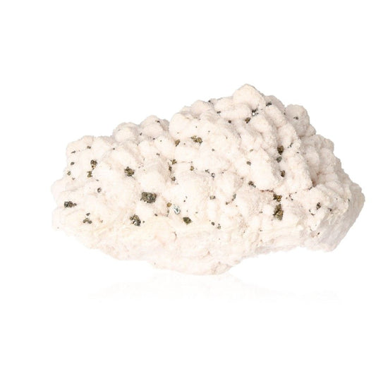 Mangano Calcite with Chalcopyrite stone for love and emotional healing, featuring soft pink hues and gentle energy.