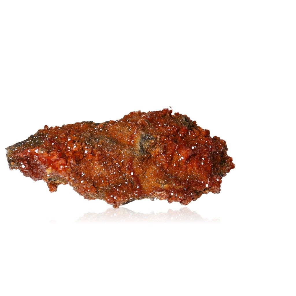 Vanadinite Druze with vibrant hexagonal crystals and a glassy surface, enhancing focus and motivation.