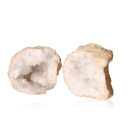 Milky quartz geode with rugged shell and sparkling white crystals, perfect for purifying energy and enhancing clarity and focus.