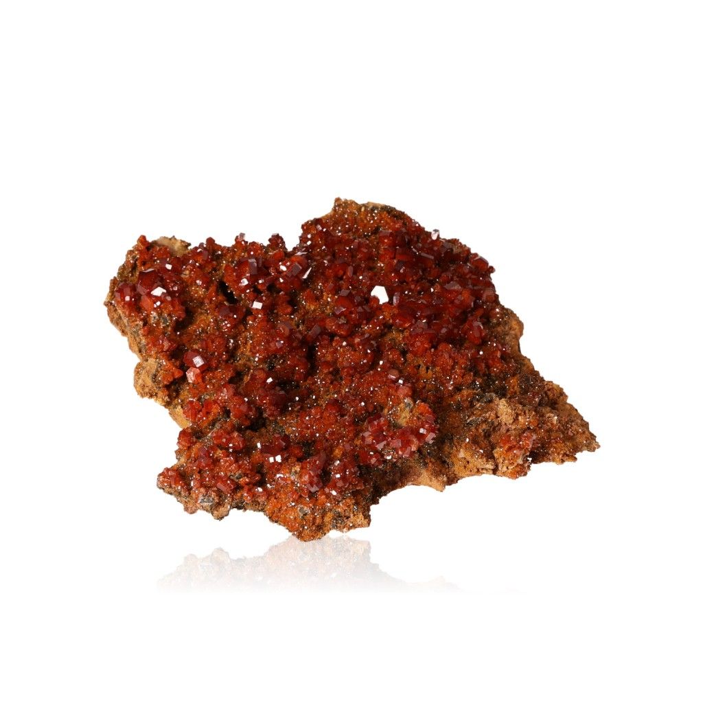 Vanadinite druze with vibrant reddish-brown hexagonal crystals and glassy surface, enhancing focus and personal transformation.