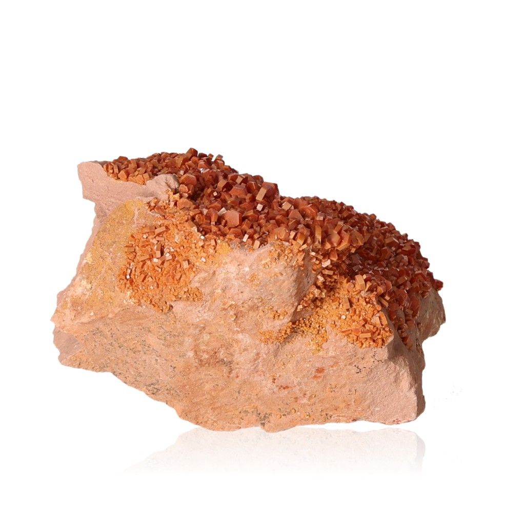 Vanadinite druzy stone for focus and motivation in personal transformation, enhancing resilience in achieving goals.