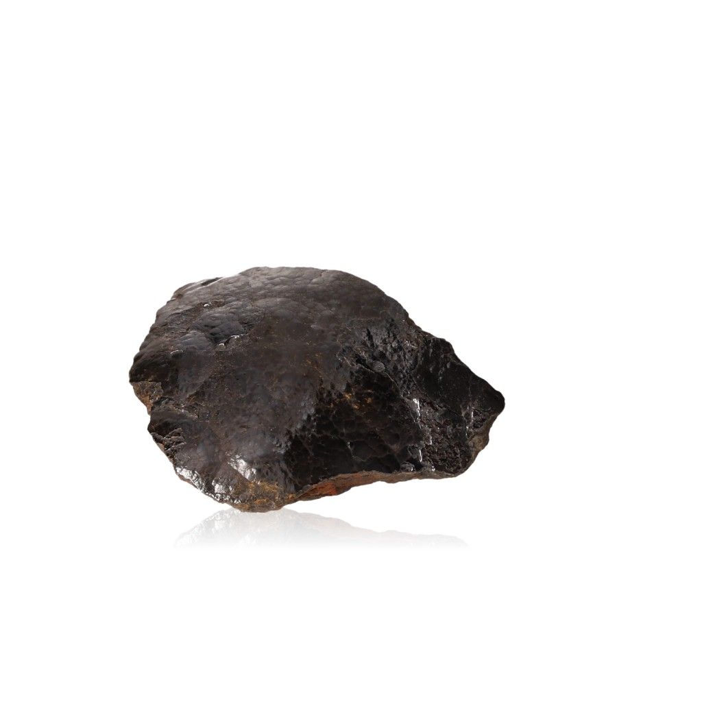 Polished botryoidal hematite stone enhancing strength and courage against a white background.