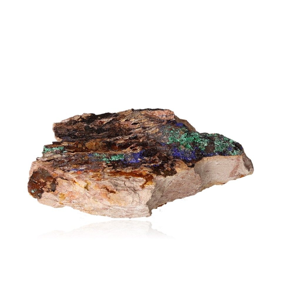 Rough malachite rock with green swirls and bands, showcasing its natural beauty and calming, energizing properties.