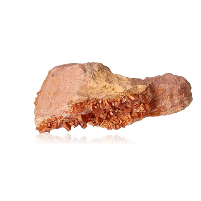 Vanadinite Druze with vibrant reddish-orange hexagonal crystals and a glassy surface enhancing focus and motivation.